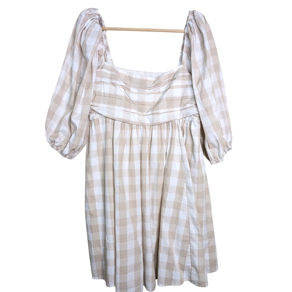 Abercrombie Fitch Emerson Poplin Puff Sleeve Gingham Dress Large Tall LT Peasant - Picture 12 of 13